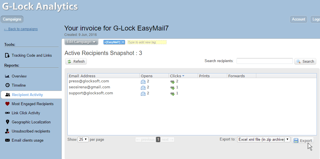 export email open report to a file