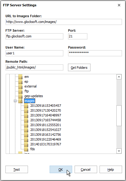 enter ftp settings in G-Lock EasyMail7