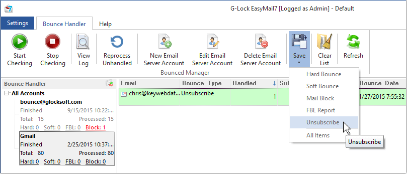 G-Lock EasyMail7 process unsubscribe emails