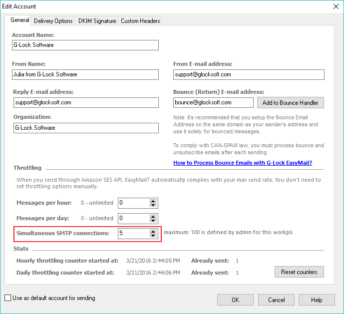decrease SMTP connections in G-Lock EasyMail7