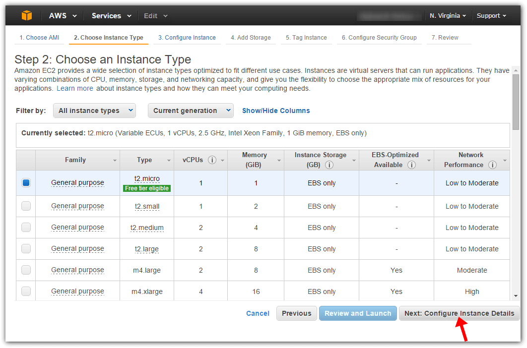 Choose instance type