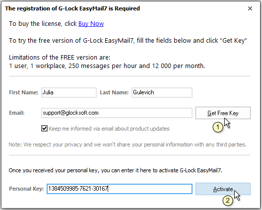 Activate demo version of G-Lock EasyMail7