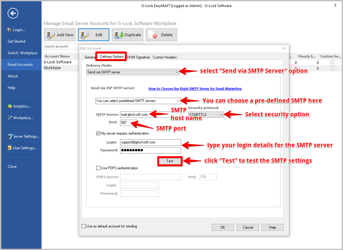 Integrate EasyMail7 with SMTP Relay Services and Mail Servers