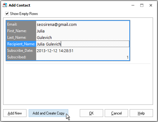 Add contact and create copy in G-Lock EasyMail7