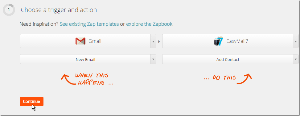 Choose trigger in zapier