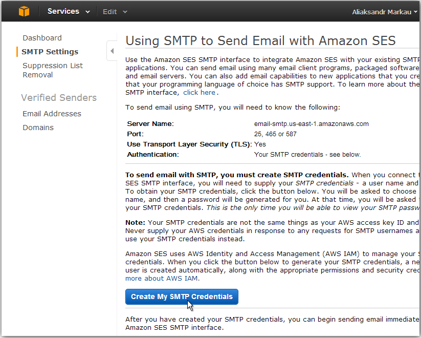 Create AWS SMTP credentials