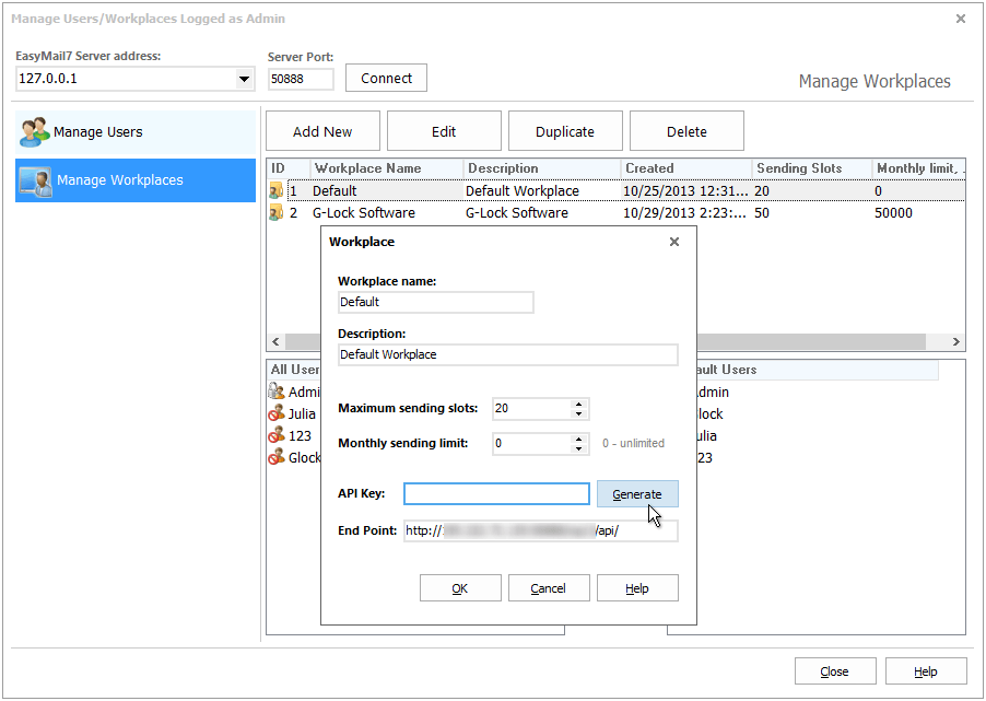 Generate API key in EasyMail7