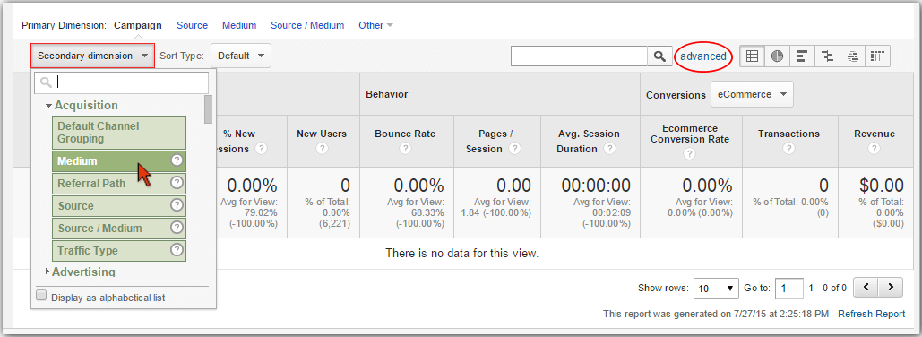 View Easymail7 campaigns in Google Analytics