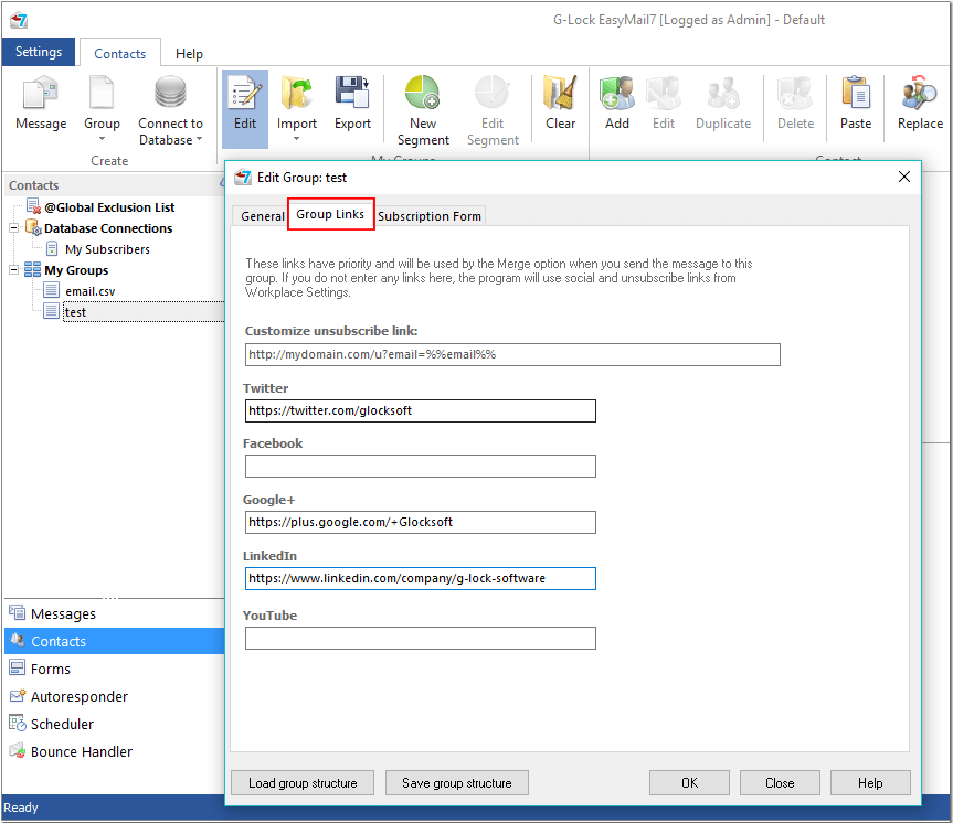 G-Lock EasyMail7 workplace settings