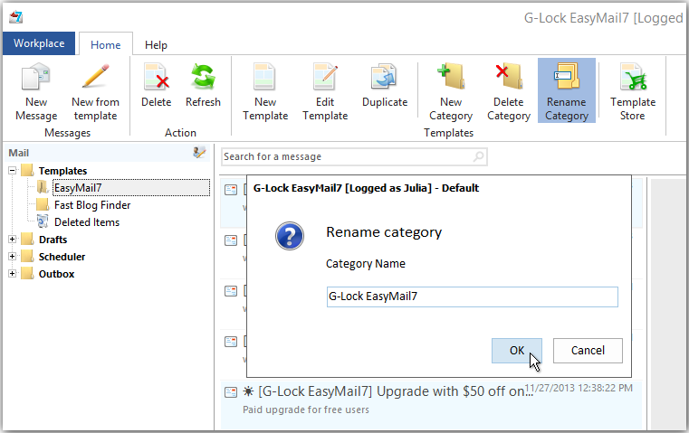 Rename template category in G-Lock EasyMail7