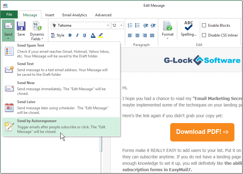 Send automated emails in G-Lock EasyMail7