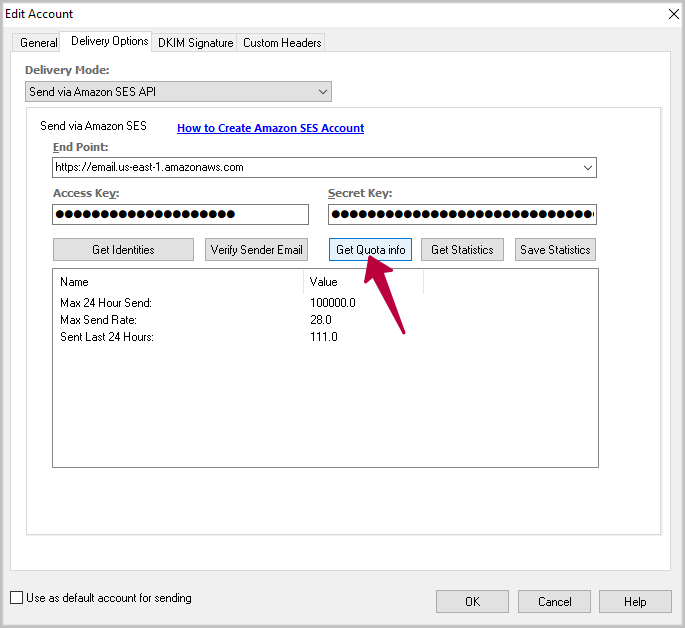 Get Amazon SES Quota