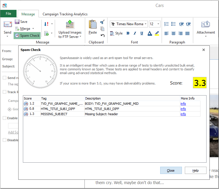 check email spam score in EasyMail7