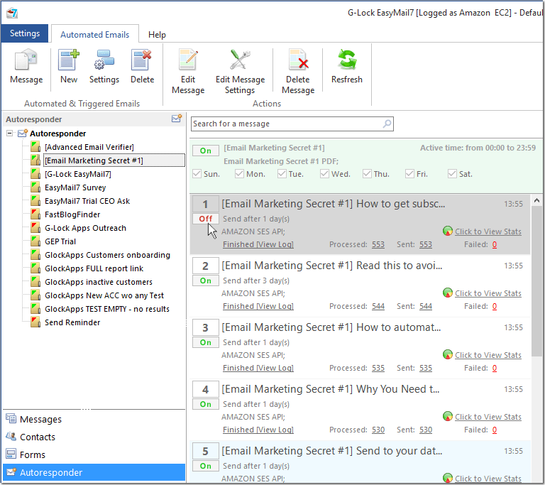 Activate automated email series in G-Lock EasyMail7