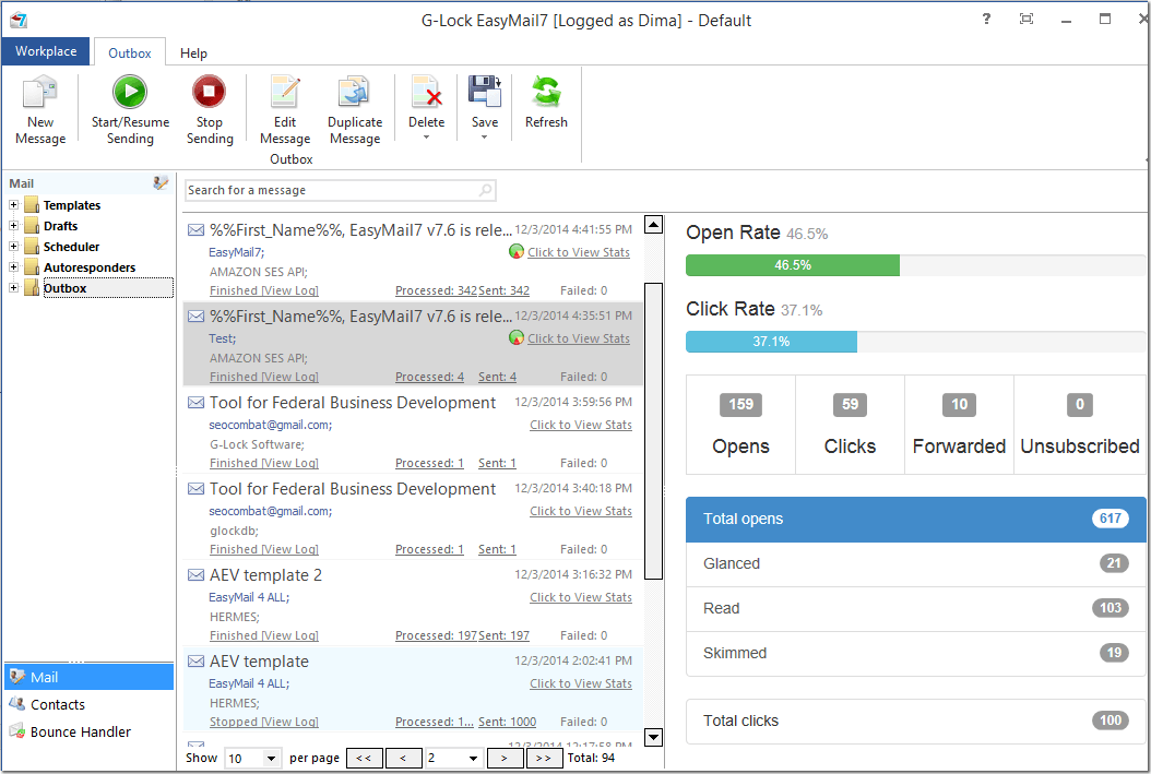 email tracking analytics in EasyMail7