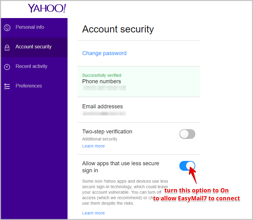 Configure Yahoo SMTP setting for Alarm email notification