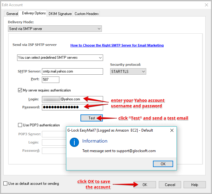 yahoo smtp port ssl password failing intuit quickbooks 2015