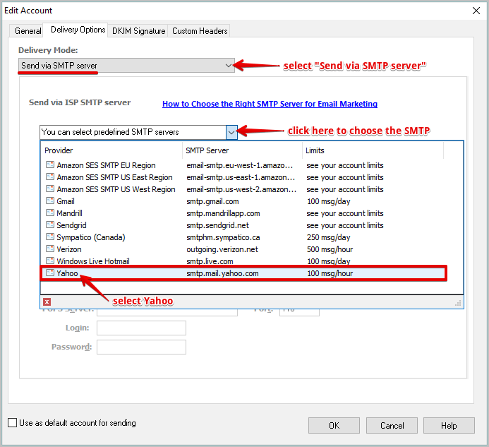 Configure Yahoo SMTP setting for Alarm email notification